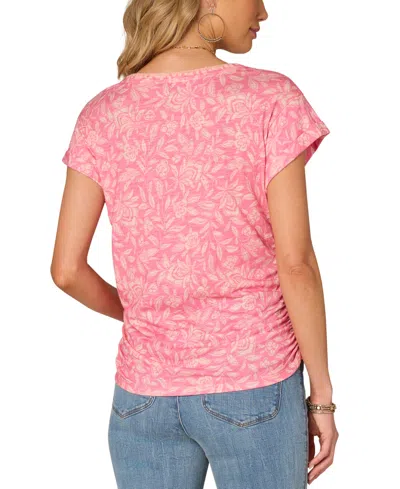 Democracy Petite Printed Side-shirred Rolled-cuff Top