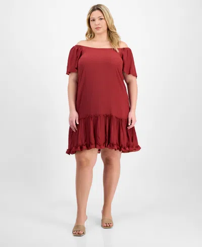 Robbie Bee Plus Size Off-the-shoulder Ruffled-hem Dress In Red
