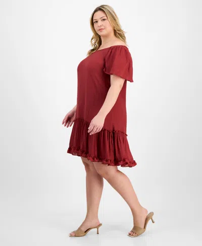 Robbie Bee Plus Size Off-the-shoulder Ruffled-hem Dress In Red