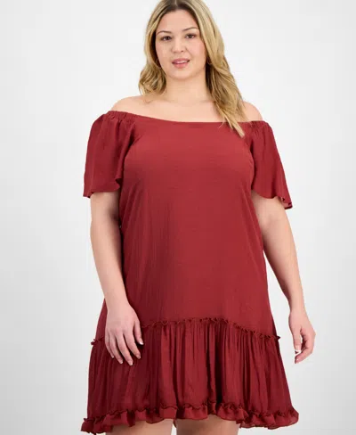 Robbie Bee Plus Size Off-the-shoulder Ruffled-hem Dress In Red