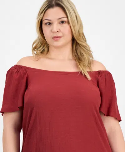 Robbie Bee Plus Size Off-the-shoulder Ruffled-hem Dress In Red