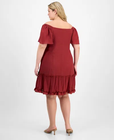 Robbie Bee Plus Size Off-the-shoulder Ruffled-hem Dress In Red