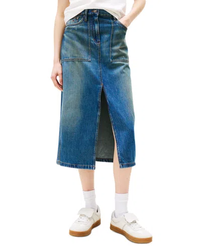 Tommy Jeans Women's Claire Cotton Front-slit Denim Midi Skirt