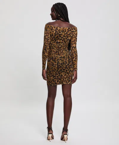 Guess Kendall Leopard Print Long Sleeve Minidress