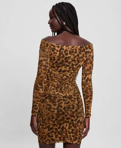 Guess Kendall Leopard Print Long Sleeve Minidress
