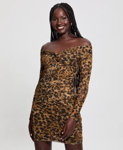 Guess Kendall Leopard Print Long Sleeve Minidress
