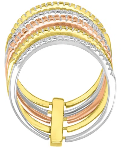 Macy's Cubic Zirconia Multi-layer Statement Ring In Sterling Silver, & 14k Gold- & 14k Rose Gold-plate