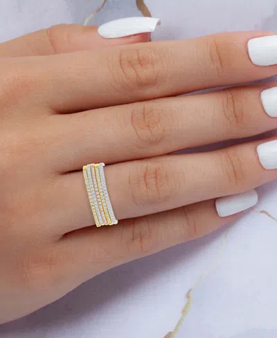 Macy's Cubic Zirconia Multi-layer Statement Ring In Sterling Silver, & 14k Gold- & 14k Rose Gold-plate