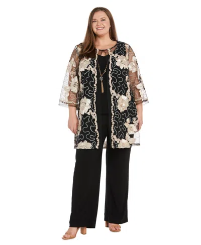 R & M Richards Plus Size Jacket, Necklace Top & Pant Set