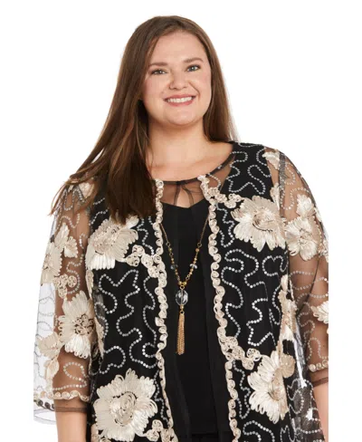 R & M Richards Plus Size Jacket, Necklace Top & Pant Set