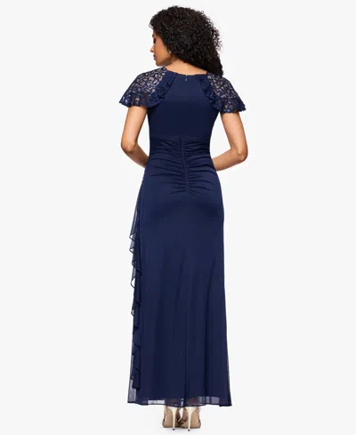 B & A By Betsy And Adam Betsy & Adam Women's Draped Lace-sleeve Gown