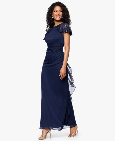 B & A By Betsy And Adam Betsy & Adam Women's Draped Lace-sleeve Gown