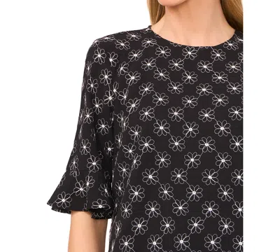 Cece Women's Short Sleeve Ruffle Cuff Crew Neck Top In Black