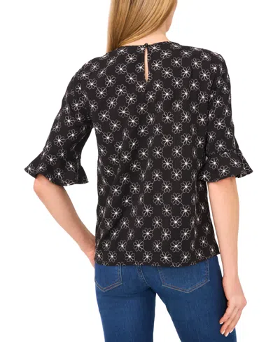 Cece Women's Short Sleeve Ruffle Cuff Crew Neck Top In Black