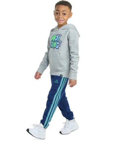 Adidas Originals Toddler & Little Boys Long-sleeve Graphic Fleece Pullover Hoodie & Jogger Pants, 2 Piece Set In Blue