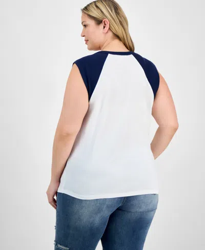 Rebellious One Trendy Plus Size Cotton New York Graphic Top In Blue
