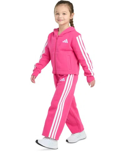 Adidas Originals Toddler & Little Girls Full-zip 3-stripe Hooded Fleece Jacket & Wide-leg Pants, 2 Piece Set In Pink