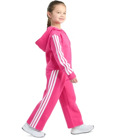 Adidas Originals Toddler & Little Girls Full-zip 3-stripe Hooded Fleece Jacket & Wide-leg Pants, 2 Piece Set In Pink
