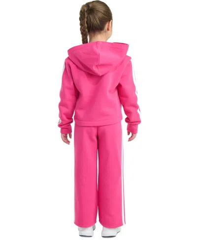 Adidas Originals Toddler & Little Girls Full-zip 3-stripe Hooded Fleece Jacket & Wide-leg Pants, 2 Piece Set In Pink