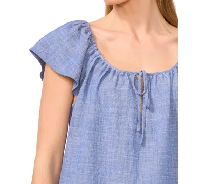 Cece Women's Split-neck Flutter-sleeve Top In Blue