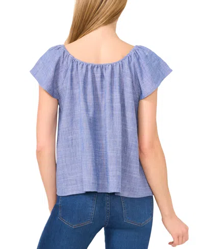 Cece Women's Split-neck Flutter-sleeve Top In Blue