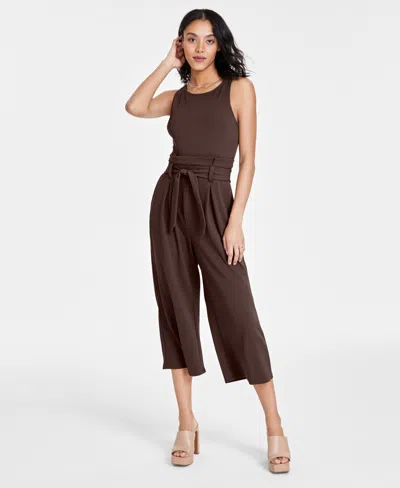 Bar Iii Petite Women's Sleeveless Crewneck Tie-waist Jumpsuit, Created For Macy's