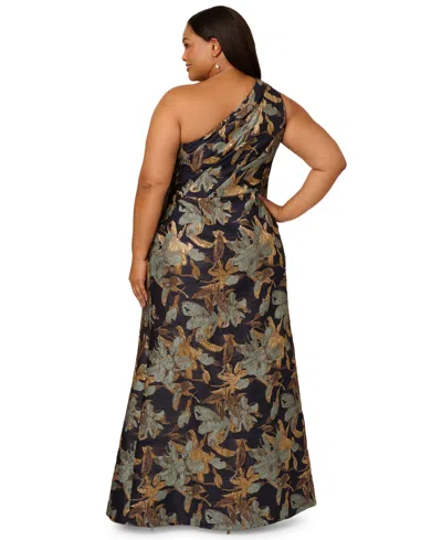 Adrianna Papell Plus Size Metallic Jacquard One-shoulder Long Dress