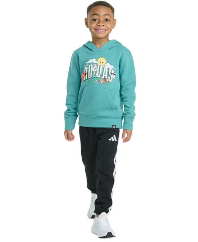 Adidas Originals Toddler & Little Boys Long-sleeve Graphic Fleece Pullover Hoodie & Jogger Pants, 2 Piece Set In Green