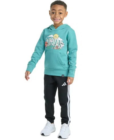 Adidas Originals Toddler & Little Boys Long-sleeve Graphic Fleece Pullover Hoodie & Jogger Pants, 2 Piece Set In Green