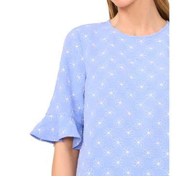 Cece Women's Short Sleeve Ruffle Cuff Crew Neck Top In Blue