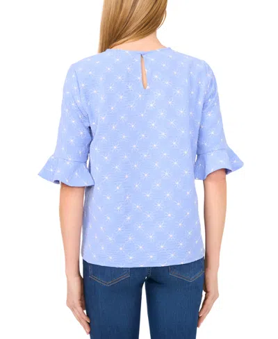 Cece Women's Short Sleeve Ruffle Cuff Crew Neck Top In Blue