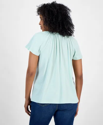 Style & Co Petite Button-front Flutter-sleeve Top, Exclusively At Macy's In Blue