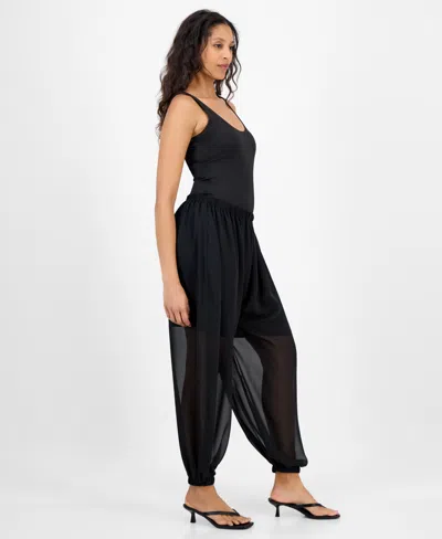 Bar Iii Women's High Rise Sheer Harem Pants, Exclusively At Macy's In Black