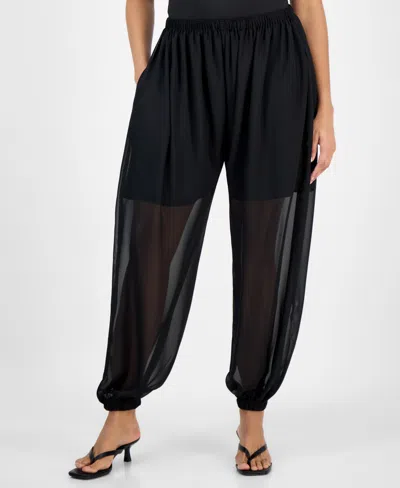Bar Iii Women's High Rise Sheer Harem Pants, Exclusively At Macy's In Black