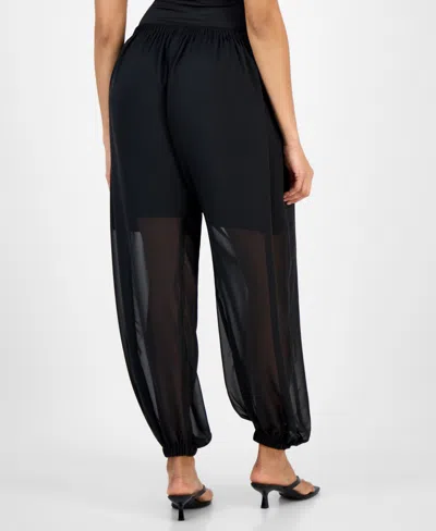 Bar Iii Women's High Rise Sheer Harem Pants, Exclusively At Macy's In Black