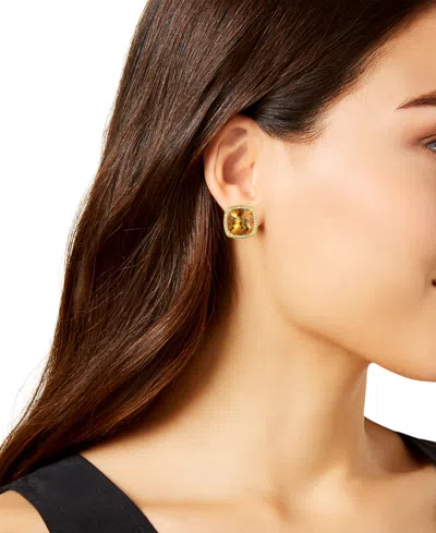 Macy's Citrine (10 Ct. T.w.) & Diamond (3/8 Ct. T.w.) Cushion Halo Stud Earrings In 14k Gold