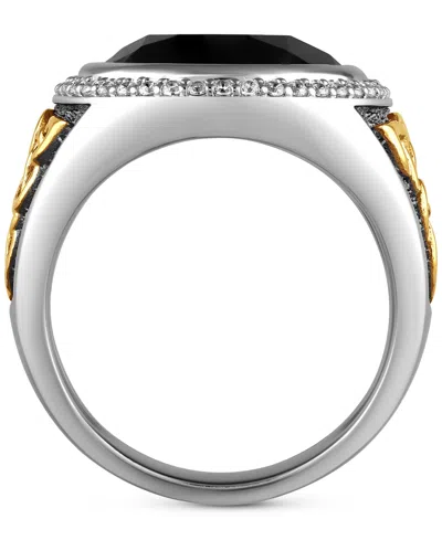Macy's Men's Onyx & Diamond (3/8 Ct. T.w.) Halo Ring In Sterling Silver & 14k Gold-plate