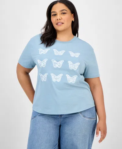 Rebellious One Trendy Plus Size Butterfly Applique T-shirt