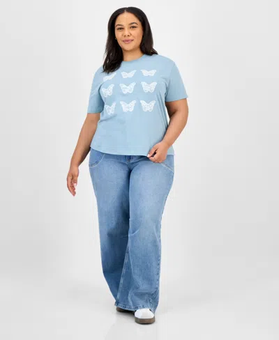Rebellious One Trendy Plus Size Butterfly Applique T-shirt