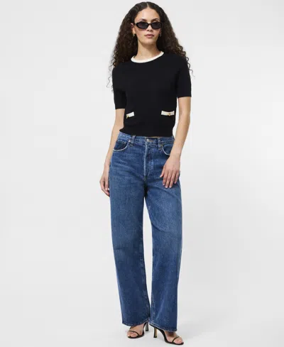 French Connection Babysoft Short Sleeve Sweater In Black