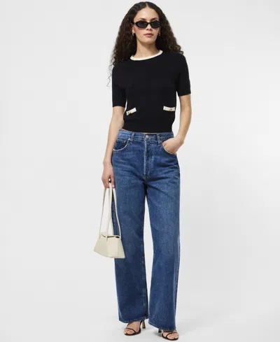 French Connection Babysoft Short Sleeve Sweater In Black