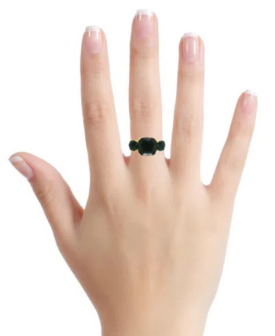 Macy's Black Onyx Cushion & Round Triple Stone Statement Ring In 14k Gold-plated Sterling Silver