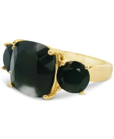 Macy's Black Onyx Cushion & Round Triple Stone Statement Ring In 14k Gold-plated Sterling Silver