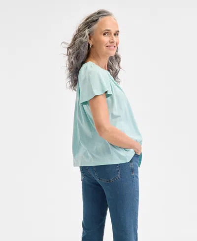 Style & Co Petite Button-front Flutter-sleeve Top, Exclusively At Macy's In Blue