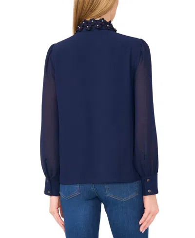 Cece Women's Floral-applique Collared Long-sleeve Blouse