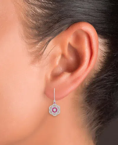 Macy's Pink & White Cubic Zirconia Openwork Flower Leverback Drop Earrings In Sterling Silver