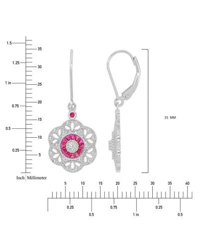 Macy's Pink & White Cubic Zirconia Openwork Flower Leverback Drop Earrings In Sterling Silver