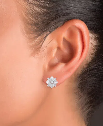 Macy's Cubic Zirconia Round & Baguette Flower Stud Earrings In Sterling Silver