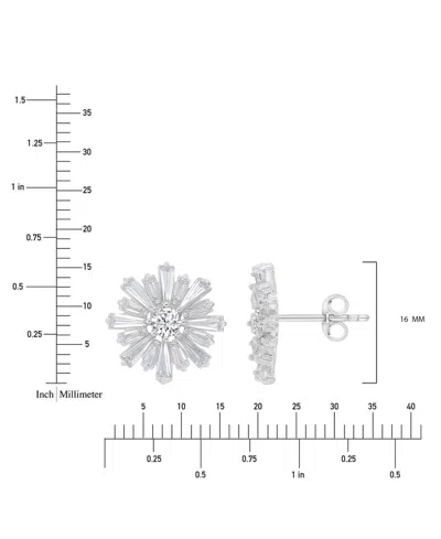 Macy's Cubic Zirconia Round & Baguette Flower Stud Earrings In Sterling Silver
