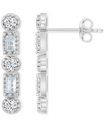 Macy's 2-pc. Set Cubic Zirconia Round & Baguette Solitaire Stud & Drop Earrings In Sterling Silver